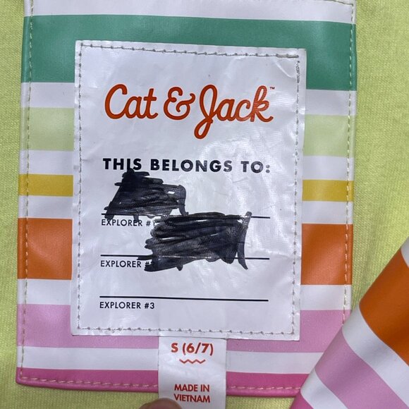 Cat & Jack Girl's Rain Jacket Hood Full Zip Colorful Stripe Size S Small 6/7 - Picture 7 of 8